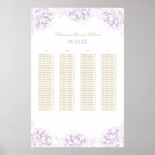 Elegant Purple Gold Floral Peony Wedding Seating Poster