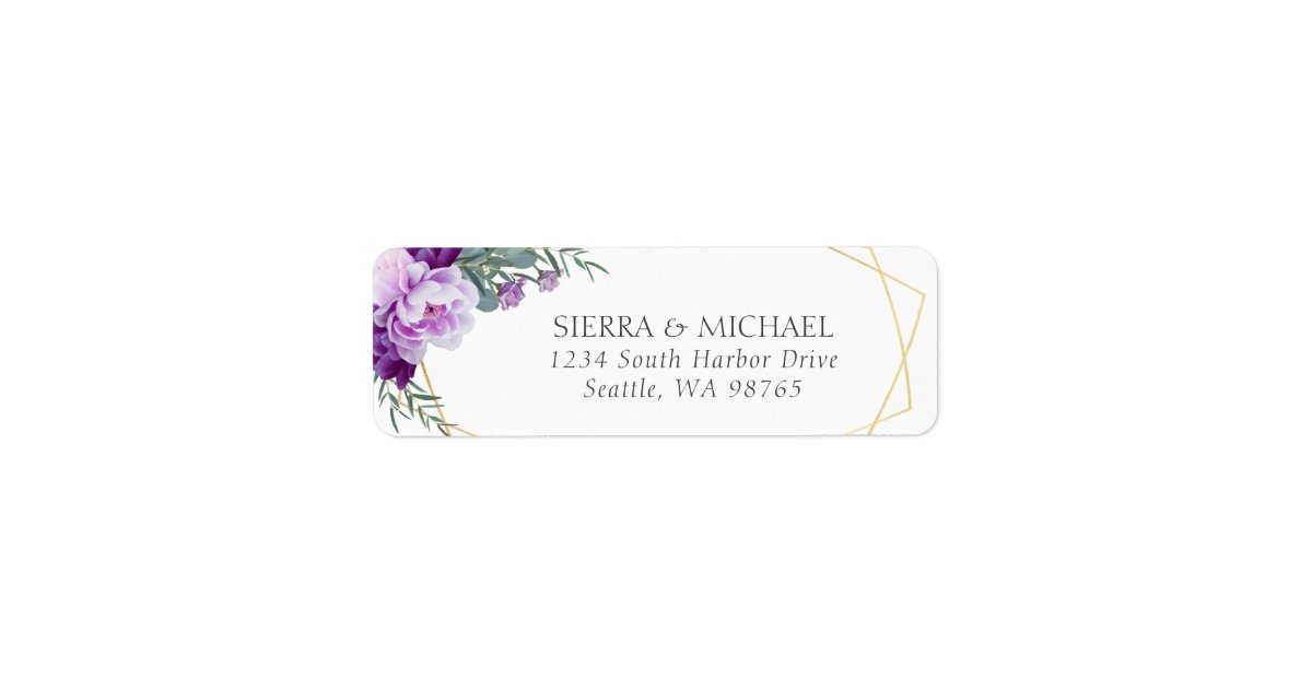 Elegant Purple & Gold Floral Return Address Label | Zazzle