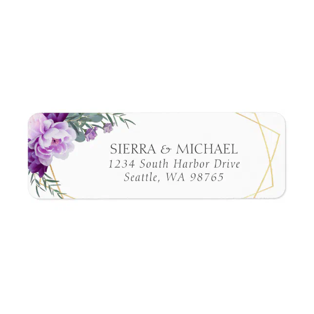 Elegant Purple & Gold Floral Return Address Label | Zazzle