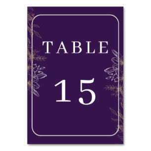 Elegant Purple Gold Floral Table Number Card
