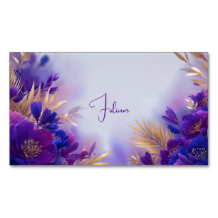 Elegant Purple Gold Floral Watercolor Business Card Magnet