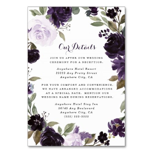 Elegant Purple Gold Floral Wedding Enclosure Cards