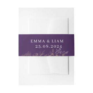 Elegant Purple Gold Floral Wedding Invitation  Belly Band