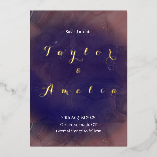 Elegant Purple Gold Foil Wedding Save the Date Invitation