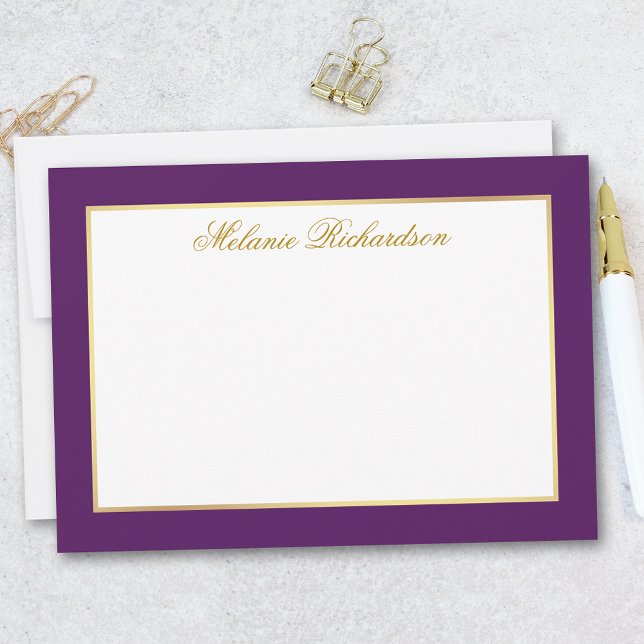 Elegant Purple Gold Frame - Choose Size - Note Card (Customize to change text color, add more text or to change color of back of card.)