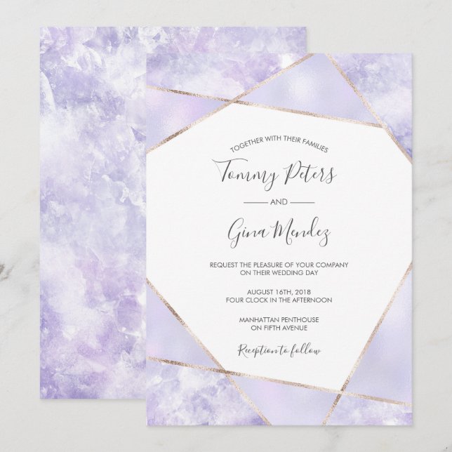 Elegant Purple & Gold Geometic Wedding Invitation (Front/Back)