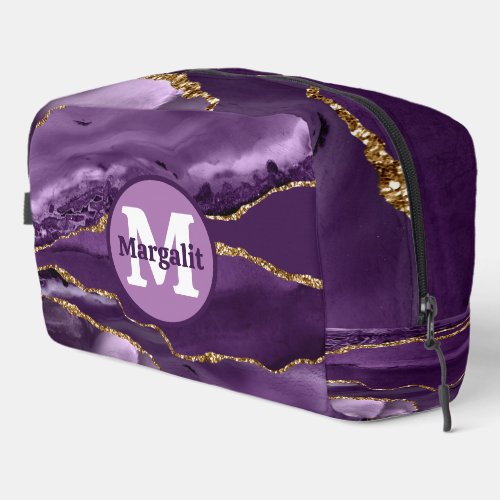 Elegant Purple Gold Glitter Agate Dopp Kit