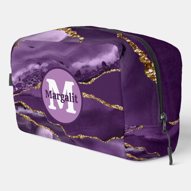 Elegant Purple Gold Glitter Agate Dopp Kit (Right Corner)