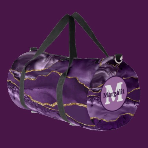 Elegant Purple Gold Glitter Agate Large Duffel Bag