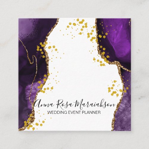  Elegant Purple Gold Glitter Agate Modern Square Business Card