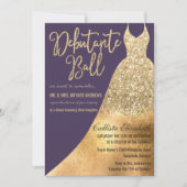 Elegant Purple Gold Glitter Dress Debutante Dance Invitation (Front)
