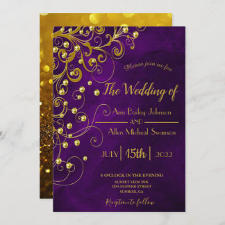 Elegant Purple Gold Glitter Wedding Announcement