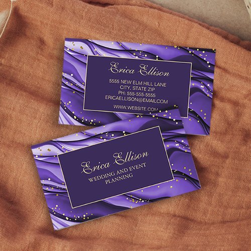 Elegant Purple Gold Glitter Wedding Planner Business Card