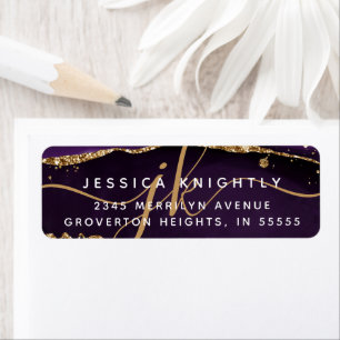 Elegant Purple Gold Gold Glitter Monogram Initials Label