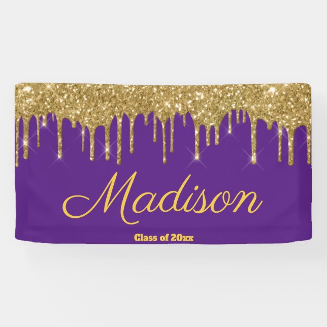 Elegant Purple Gold Graduation Party Class of 2026 Banner (Horizontal)