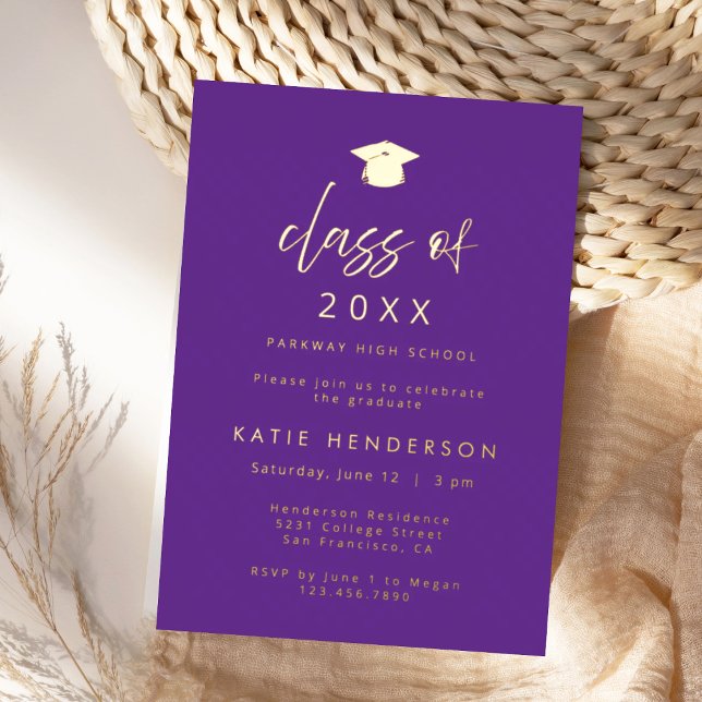 Elegant Purple & Gold Graduation Party Invitation (Creator Uploaded)