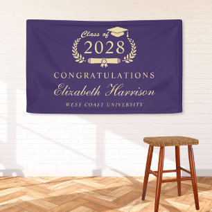 Elegant Purple Gold Graduation Party Welcome Banner