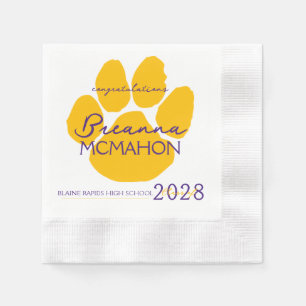 Elegant Purple & Gold Graduation Pawprint Paper Napkins