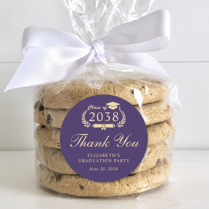 Elegant Purple Gold Graduation Thank You Classic Round Sticker