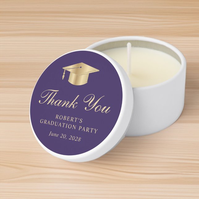 Elegant Purple Gold Graduation Thank You Mini Candle Favors (Creator Uploaded)
