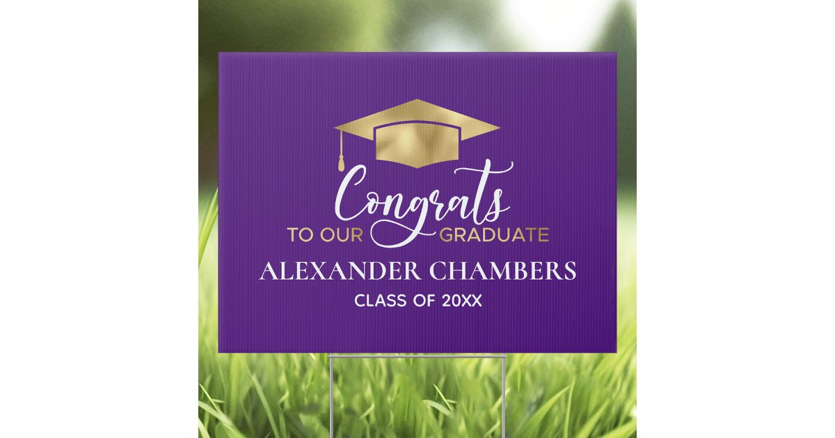Elegant Purple Gold Graduation Yard Sign | Zazzle