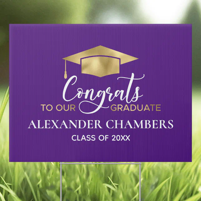 Elegant Purple Gold Graduation Yard Sign | Zazzle
