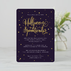Elegant Purple/Gold Halloween Spooktacular + Stars Foil Invitation