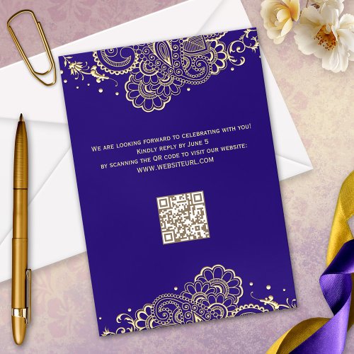 Elegant Purple Gold Henna Lace RSVP Card