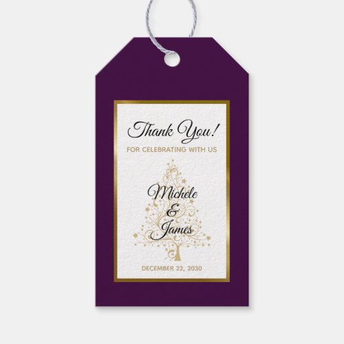 Elegant Purple Gold Holiday Winter Wedding Gift Tags