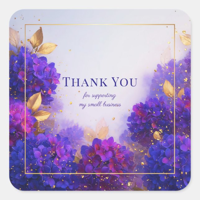 Elegant Purple Gold Hydrangea Floral Sparkle Square Sticker (Front)