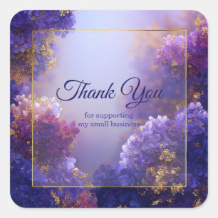 Elegant Purple Gold Hydrangea Sparkle Floral Square Sticker