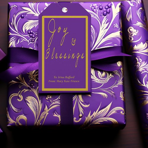 Elegant Purple  Gold  Joy  Blessings Gift Tags