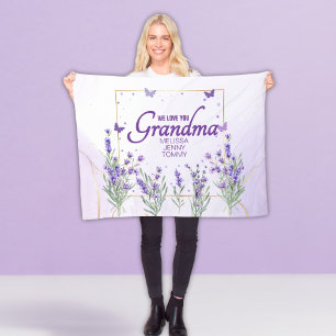 Elegant Purple Gold Lavender We Love You Grandma Fleece Blanket