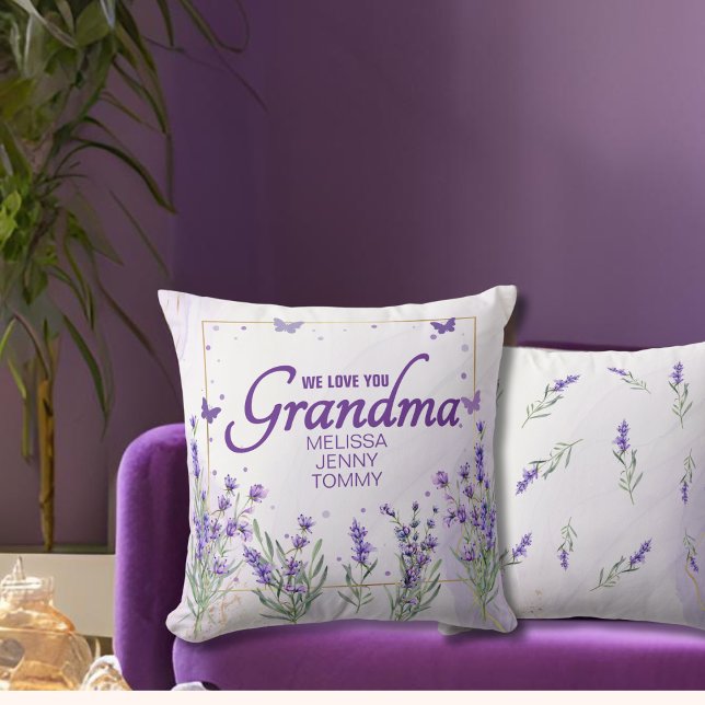 Elegant Purple Gold Lavender We Love You Grandma  Throw Pillow (Creator Uploaded)