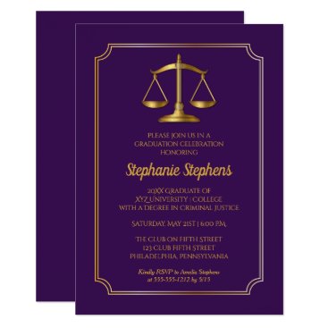 Elegant Purple Gold Law Attorney Graduation Party Invitation Elegant Purple Gold Law Attorney Graduation Party Invitation