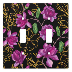 Elegant Purple Gold Magnolia Flower Vintage Floral Light Switch Cover