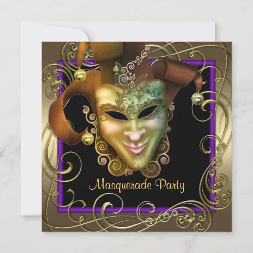 Elegant Purple Gold Masquerade Party Invitations