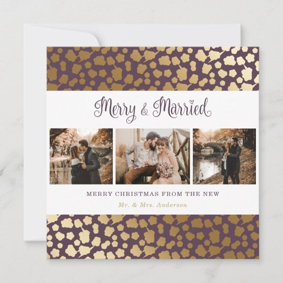 Elegant Purple Gold Merry and Married Christmas