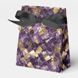 Elegant Purple & Gold Metallic Checkerboard Favor Boxes