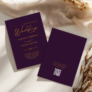 Elegant Purple Gold Modern Typography RSVP Wedding