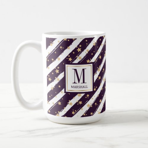 Elegant Purple Gold Monogram Family Name Holiday Coffee Mug
