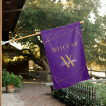 Elegant Purple Gold Monogram Geometric Name Script