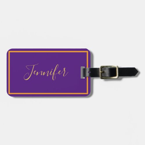 Elegant purple Gold Monogram Script Name Stylish  Luggage Tag