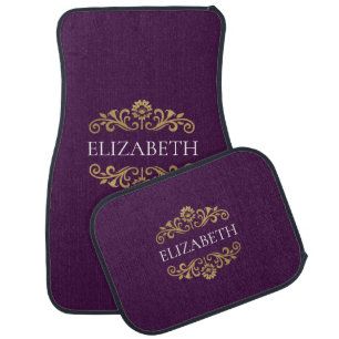 Elegant Purple Gold Monogram Set of Car Mats