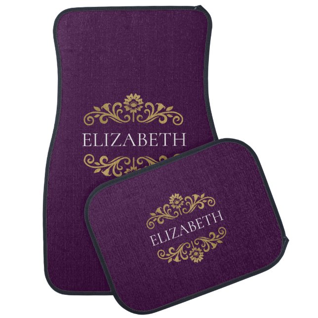 Elegant Purple Gold Monogram Set of Car Mats (Set)