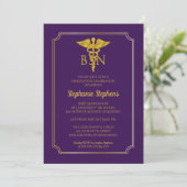 Elegant Purple | Gold Nurse BSN Graduation Party Invitation (Standing Front)