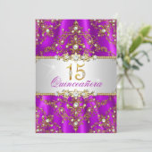 Elegant Purple Gold Pearl Damask Quinceanera Invitation (Standing Front)