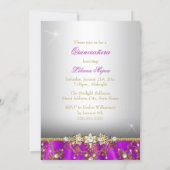 Elegant Purple Gold Pearl Damask Quinceanera Invitation (Back)