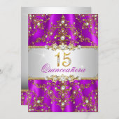 Elegant Purple Gold Pearl Damask Quinceanera Invitation (Front/Back)