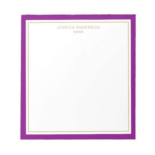 Elegant Purple Gold Personalized Notepad (Front)